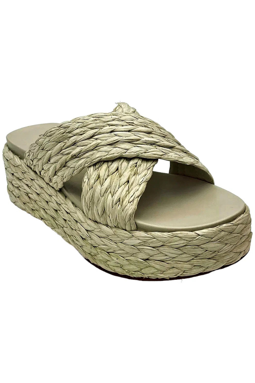 Urban Sport Women's Quinci Raffia Platform Wedge Sandal white - Medium
